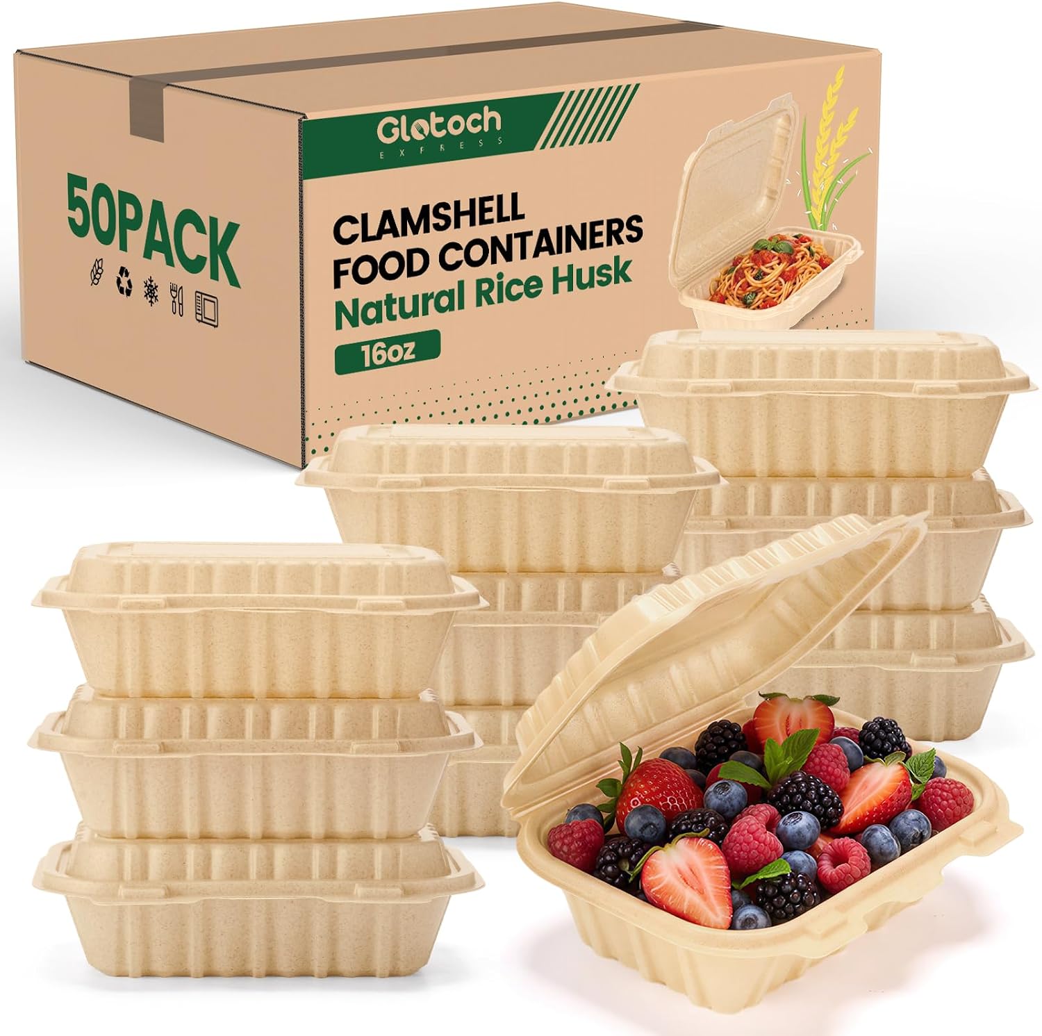 50 Pack 16oz Clamshell Take Ou - огляд і ціна Meal Prep With Rice